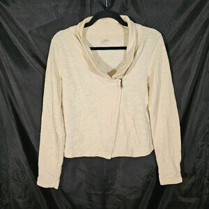 Loft French terry cream sweatshirt with off set zipper. Size S